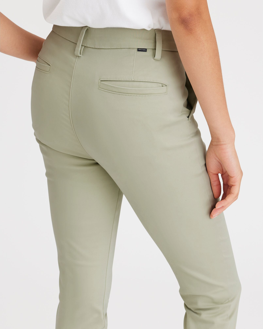 View of model wearing Lint Women's Skinny Fit Chino Pants.