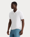 View of model wearing Lucent White Go Polo, Regular Fit.
