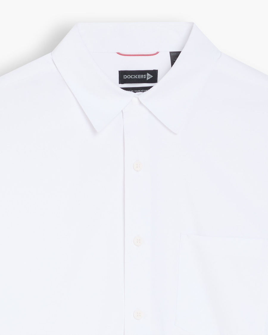 View of model wearing Lucent White Go Shirt Long Sleeve, Regular Fit.