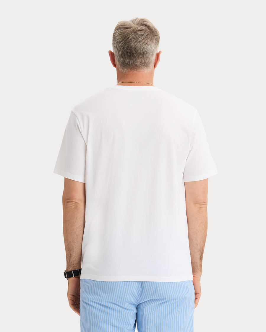 View of model wearing Lucent White Graphic Tee, Regular Fit.