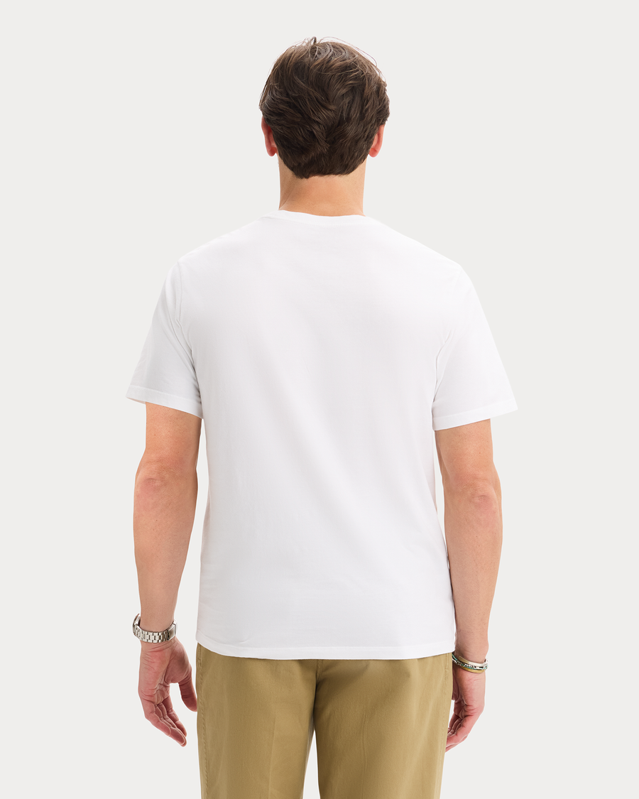 View of model wearing Lucent White Graphic Tee, Regular Fit.