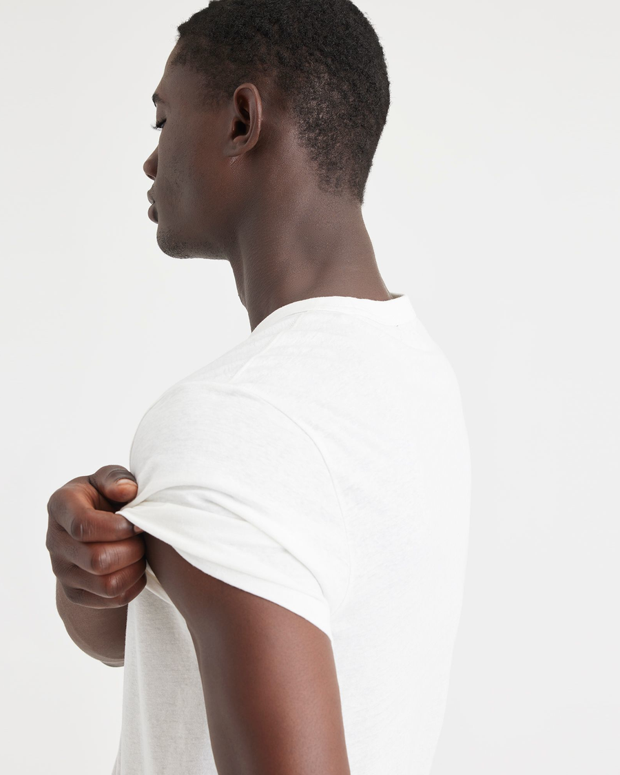 View of model wearing Lucent White Men's Regular Fit Original Tee Shirt.