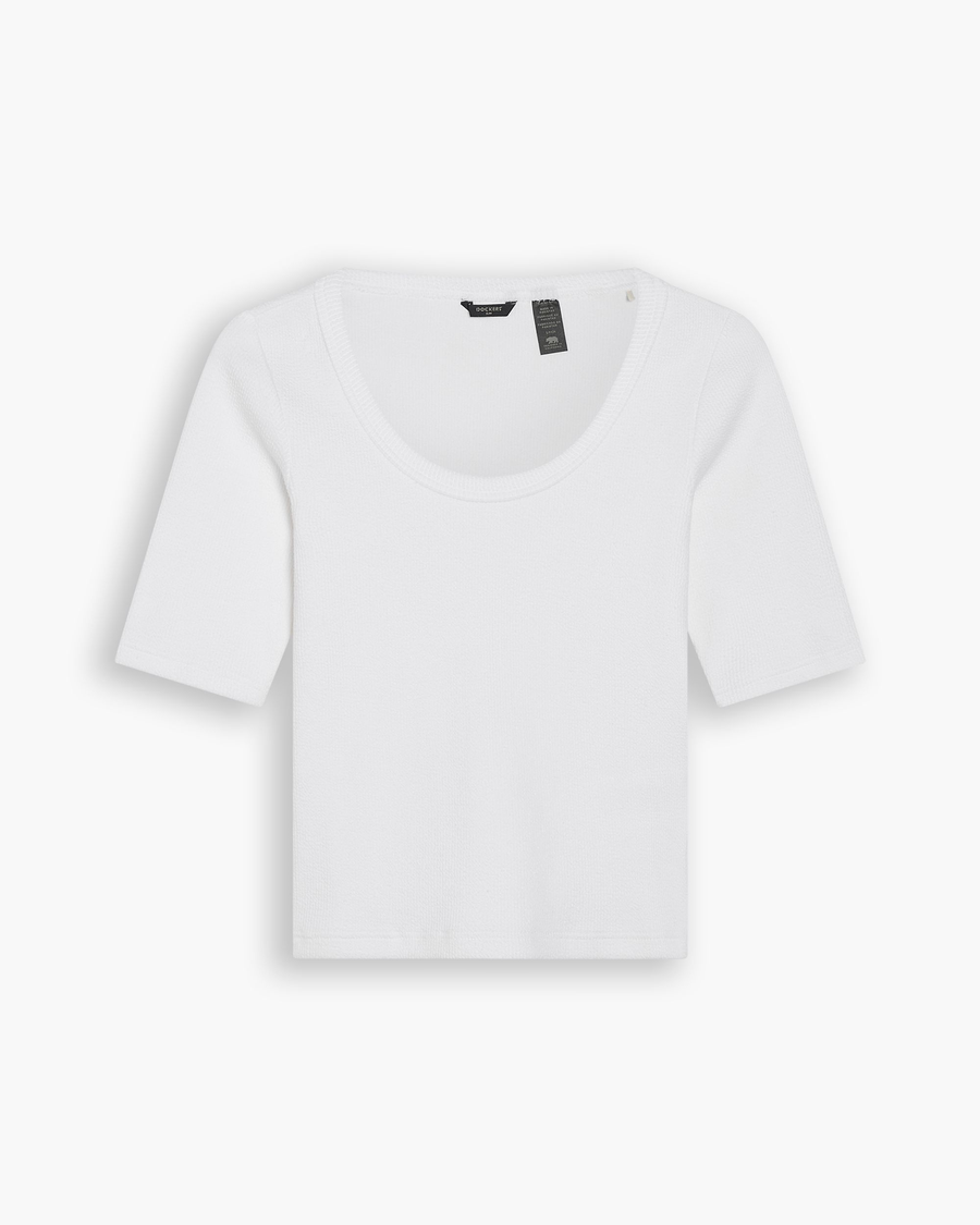 View of model wearing Lucent White Rib Tee, Slim Fit.