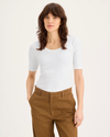 Front view of model wearing Lucent White Rib Tee, Slim Fit.