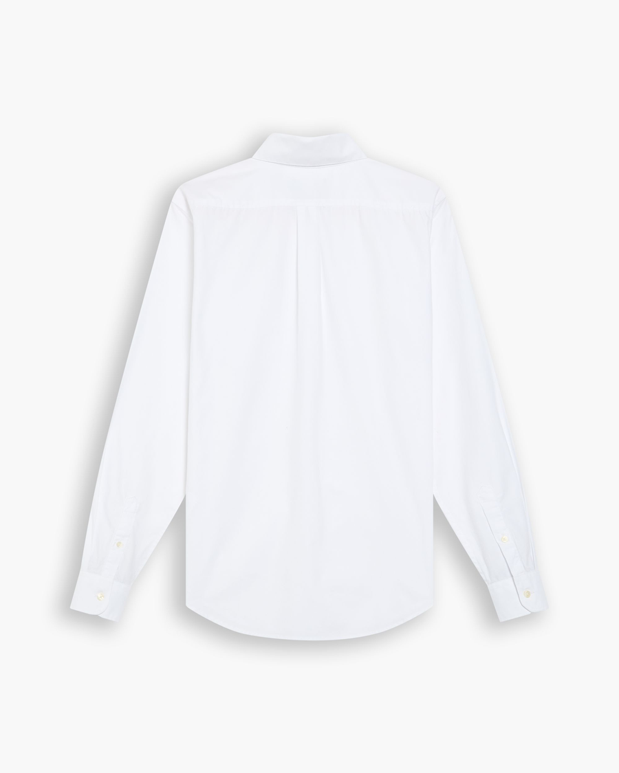 View of model wearing Lucent White Signature Shirt Long Sleeve with Stain Defender®, Slim Fit.