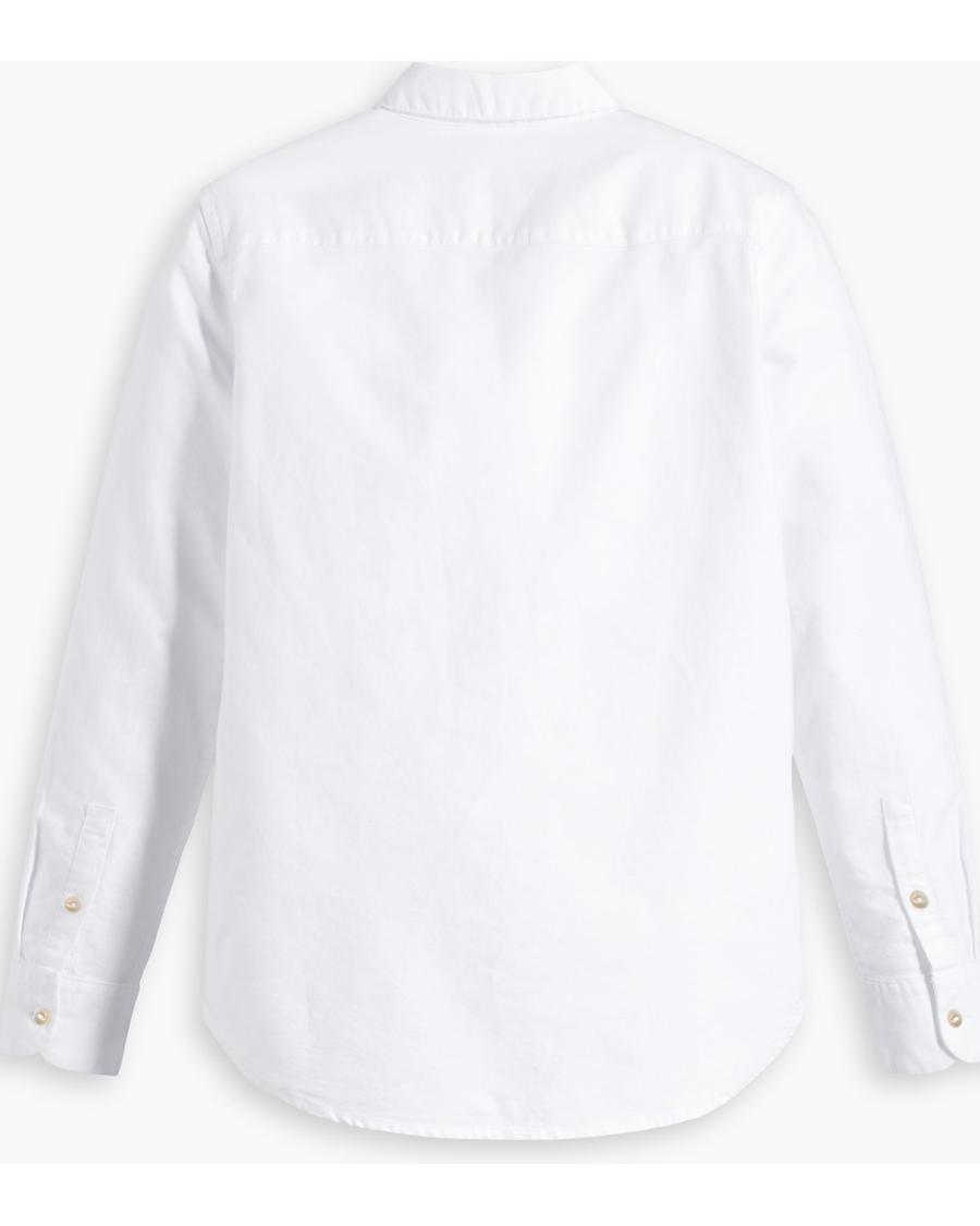 Back view of model wearing Lucent White Women's Regular Fit Original Shirt.
