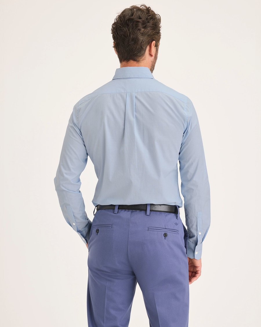 Back view of model wearing Lyford Bel Air Blue Men's Slim Fit Crafted Shirt.