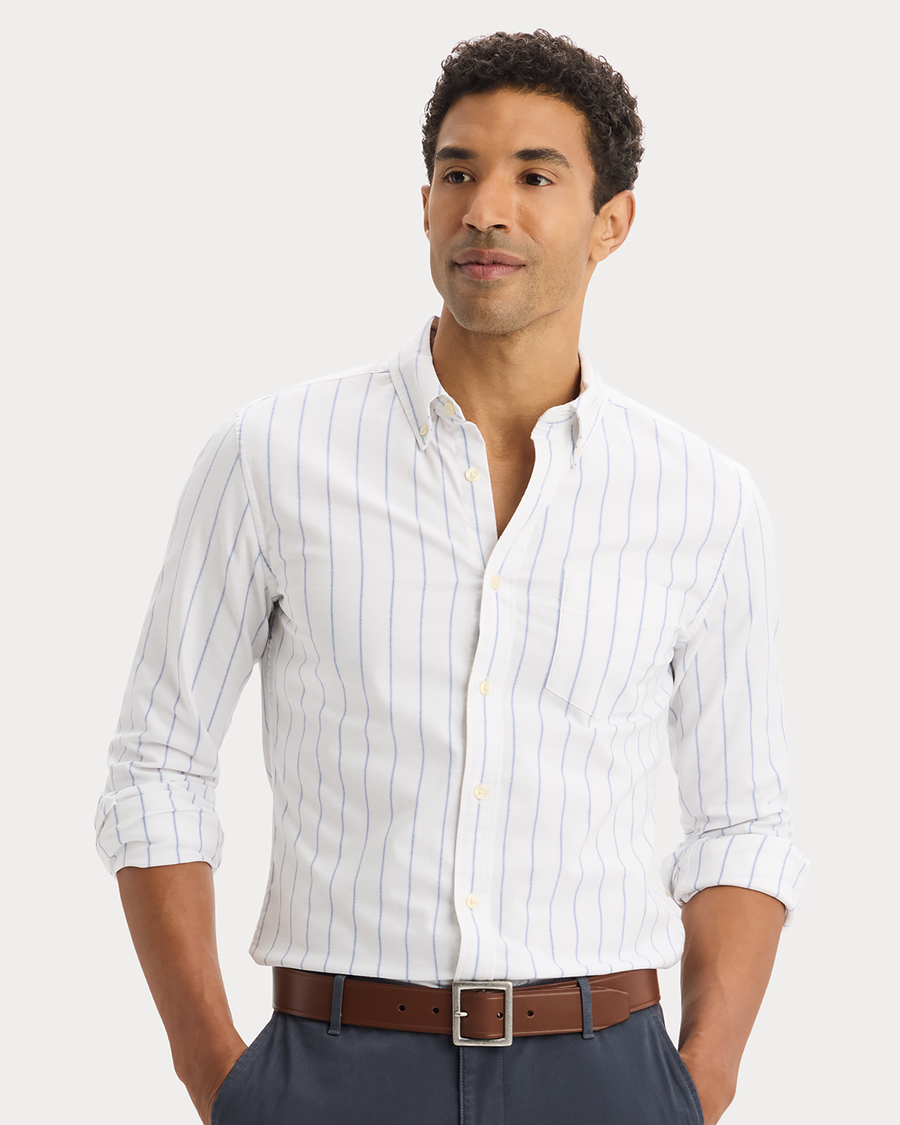 View of model wearing Mosely Vista 2 Button Collar Shirt, Slim Fit.