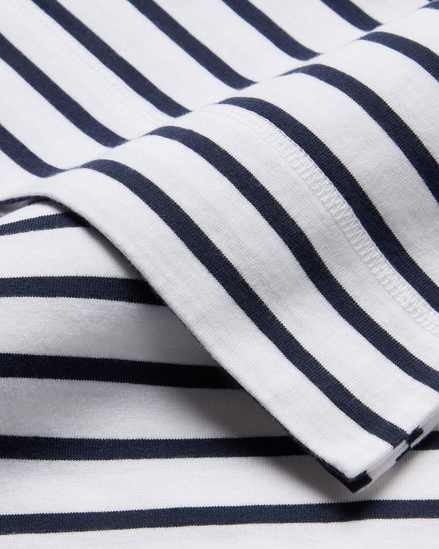 View of model wearing Navy Blazer Boatneck Tee, Regular Fit.