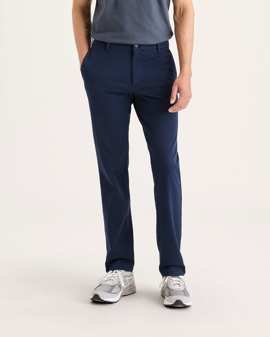 Front view of model wearing Navy Blazer Go Activeflex Chino, Slim Fit.