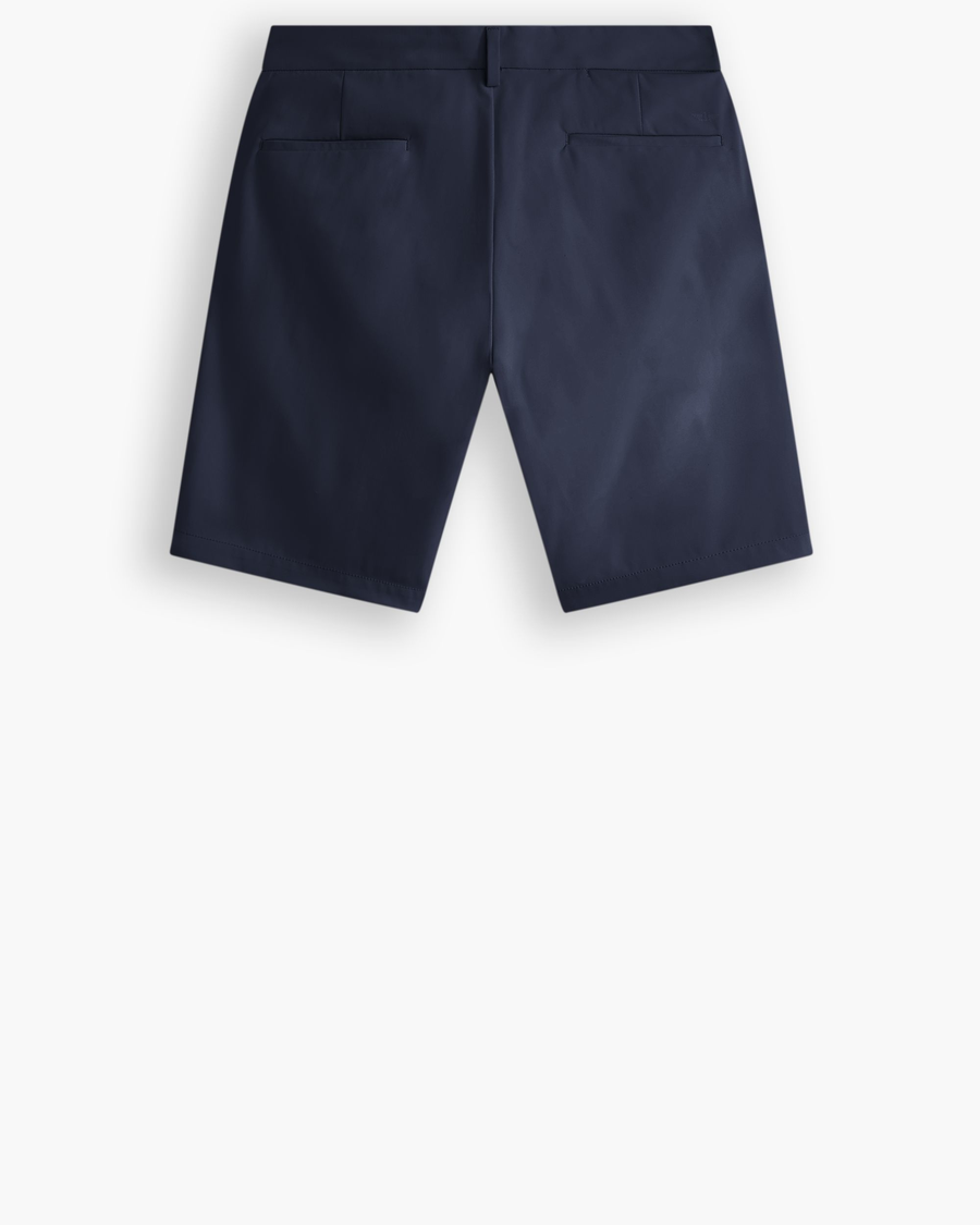 View of model wearing Navy Blazer Go Airweave Short.