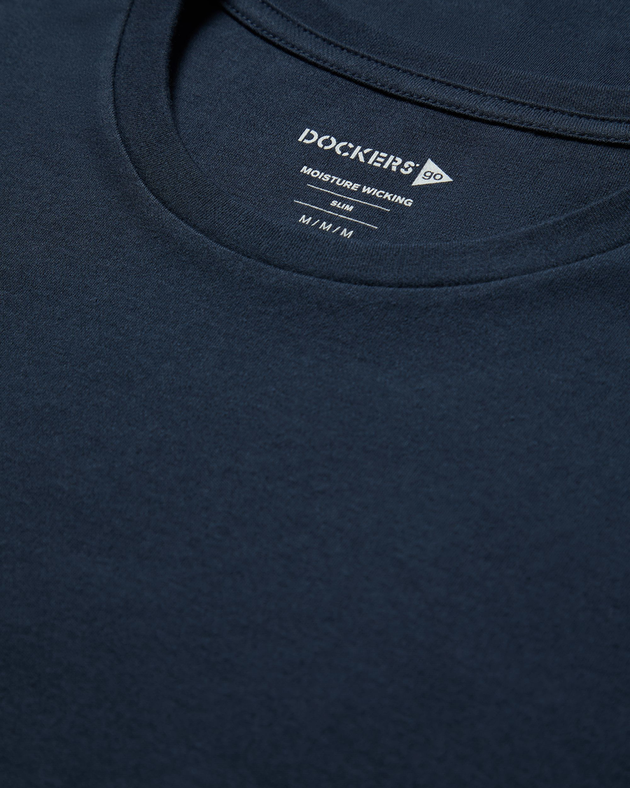 View of model wearing Navy Blazer Go Tee, Slim Fit.