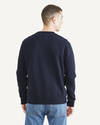 Back view of model wearing Navy Blazer Men's  Regular Fit Crewneck Sweatshirt.