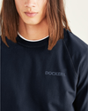 View of model wearing Navy Blazer Men's Regular Fit Icon Crewneck Sweatshirt.