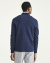 Back view of model wearing Navy Blazer Men's Regular Fit Quarter Zip Sweater.