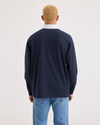 Back view of model wearing Navy Blazer Men's Relaxed Fit Rugby Shirt.