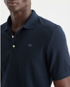 View of model wearing Navy Blazer Men's Slim Fit Original Polo Shirt.