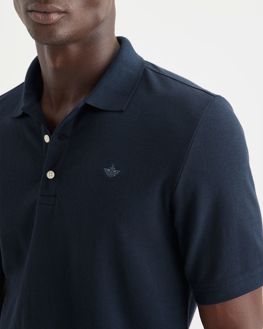 View of model wearing Navy Blazer Original Polo, Slim Fit.