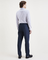 Back view of model wearing Navy Blazer Signature Iron Free Khakis, Creased, Straight Fit with Stain Defender®.