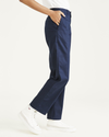Side view of model wearing Navy Blazer Women's High Waisted Straight Fit Original Khaki Pants.