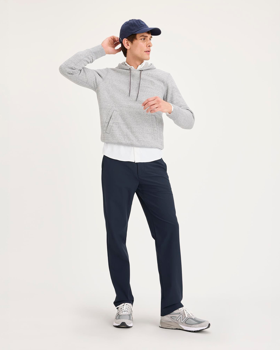 View of model wearing Navy Go Airweave Chino, Straight Fit.