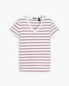 View of model wearing Nevin Dry Rose Stripe Women's Slim Fit V-Neck Tee.