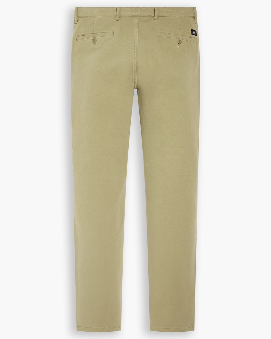 View of model wearing New British Khaki Essential Chino Pants, Skinny Fit.