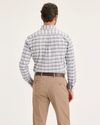 Back view of model wearing Noveno Artic Ice Men's Slim Fit Oxford Shirt.