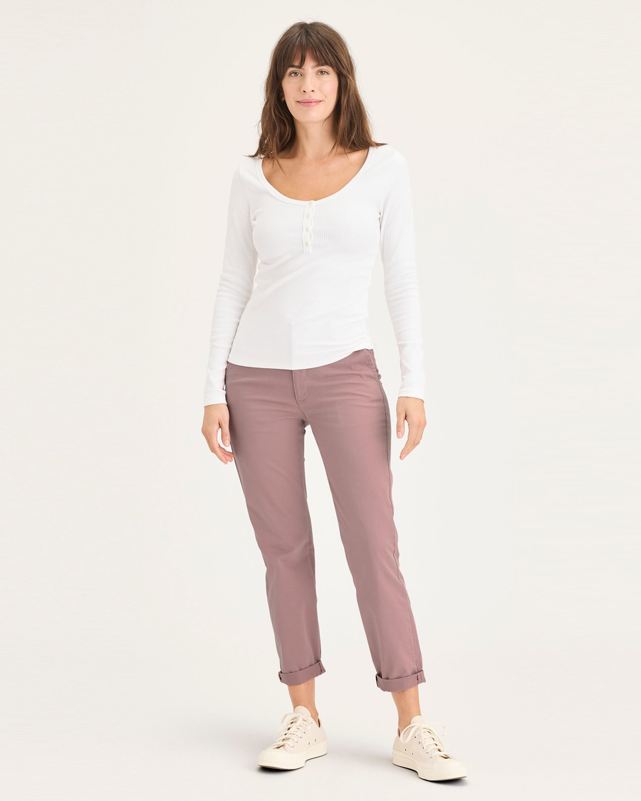 Front view of model wearing Old Rose Weekend Chino Pants, Slim Fit.