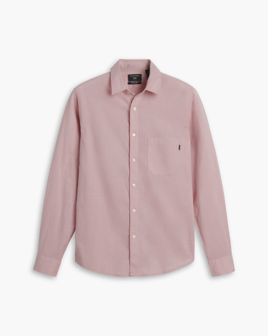 View of model wearing Pale Mauve Men's Slim Fit Casual Shirt.