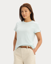 View of model wearing Pastel Blue Favorite Tee, Slim Fit.