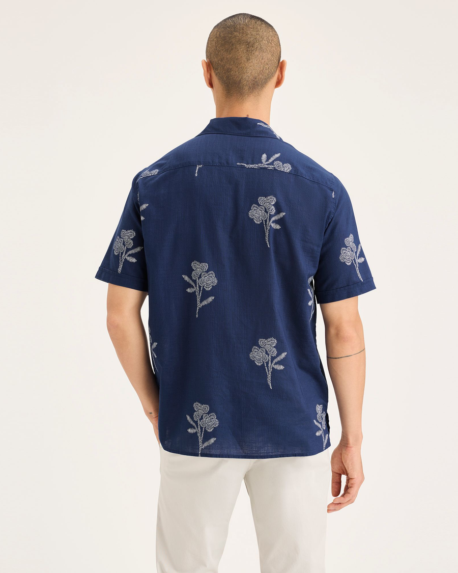 Back view of model wearing Pastime New Blue Men's Regular Fit Camp Shirt.