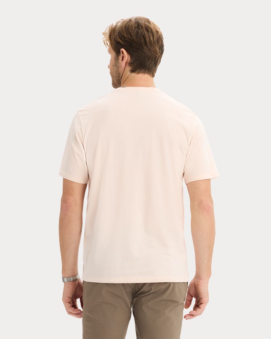 View of model wearing Peach Blush Graphic Tee, Regular Fit.