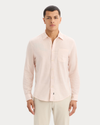 Front view of model wearing Peach Blush Ultimate Shirt, Regular Fit.