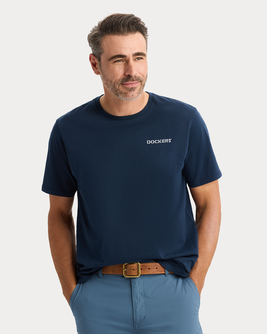 View of model wearing Pembroke Graphic Tee, Regular Fit.