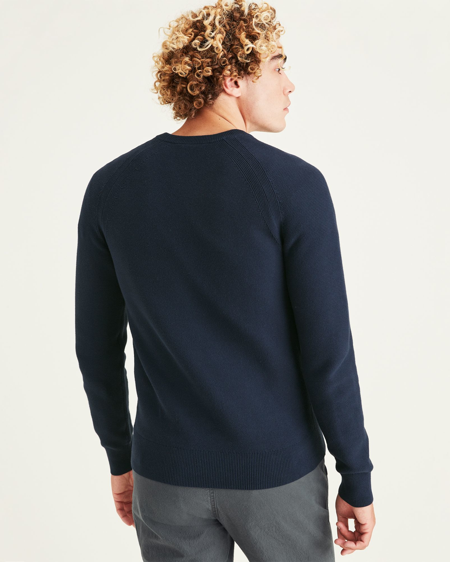 Back view of model wearing Pembroke Men's Regular Fit Crewneck Sweater.