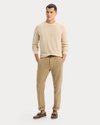 View of model wearing Sahara Khaki Crewneck Sweater, Regular Fit.