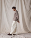 Front view of model wearing Sahara Khaki Dockers® x Transnomadica Mariner Sweater.