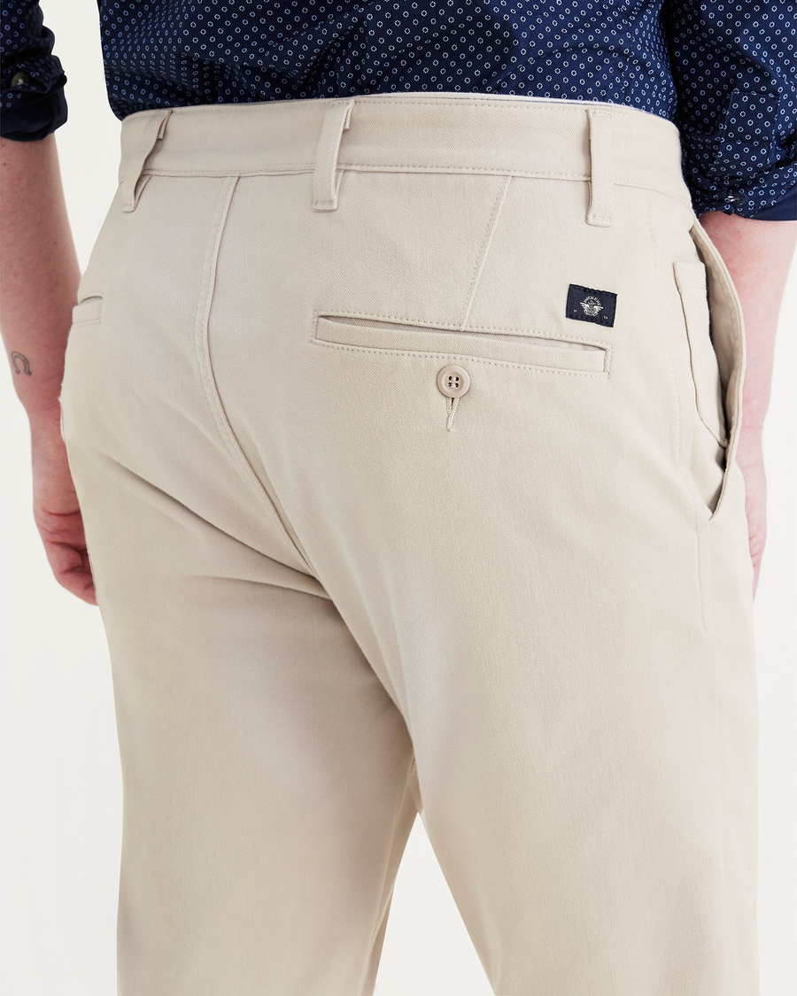 View of model wearing Sahara Khaki Men's Slim Fit Supreme Flex Alpha Khaki Pants.
