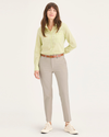 Front view of model wearing Sahara Khaki Women's Mid-Rise Slim Collins Trouser with Sculpt.