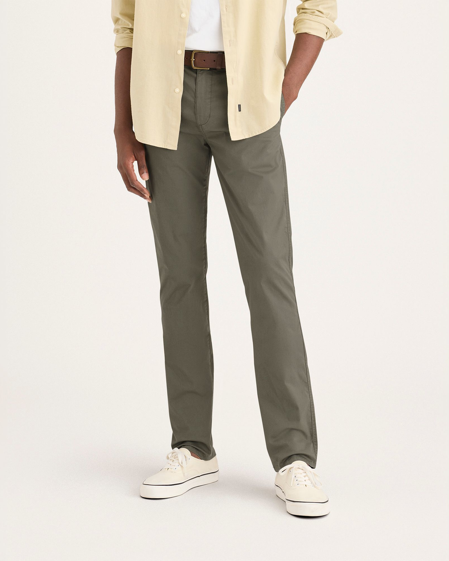 Front view of model wearing Tea Leaf Men's Slim Fit Original Chino Pants.