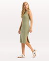 View of model wearing Tea Tank Dress with Loft Knit, Slim Fit.