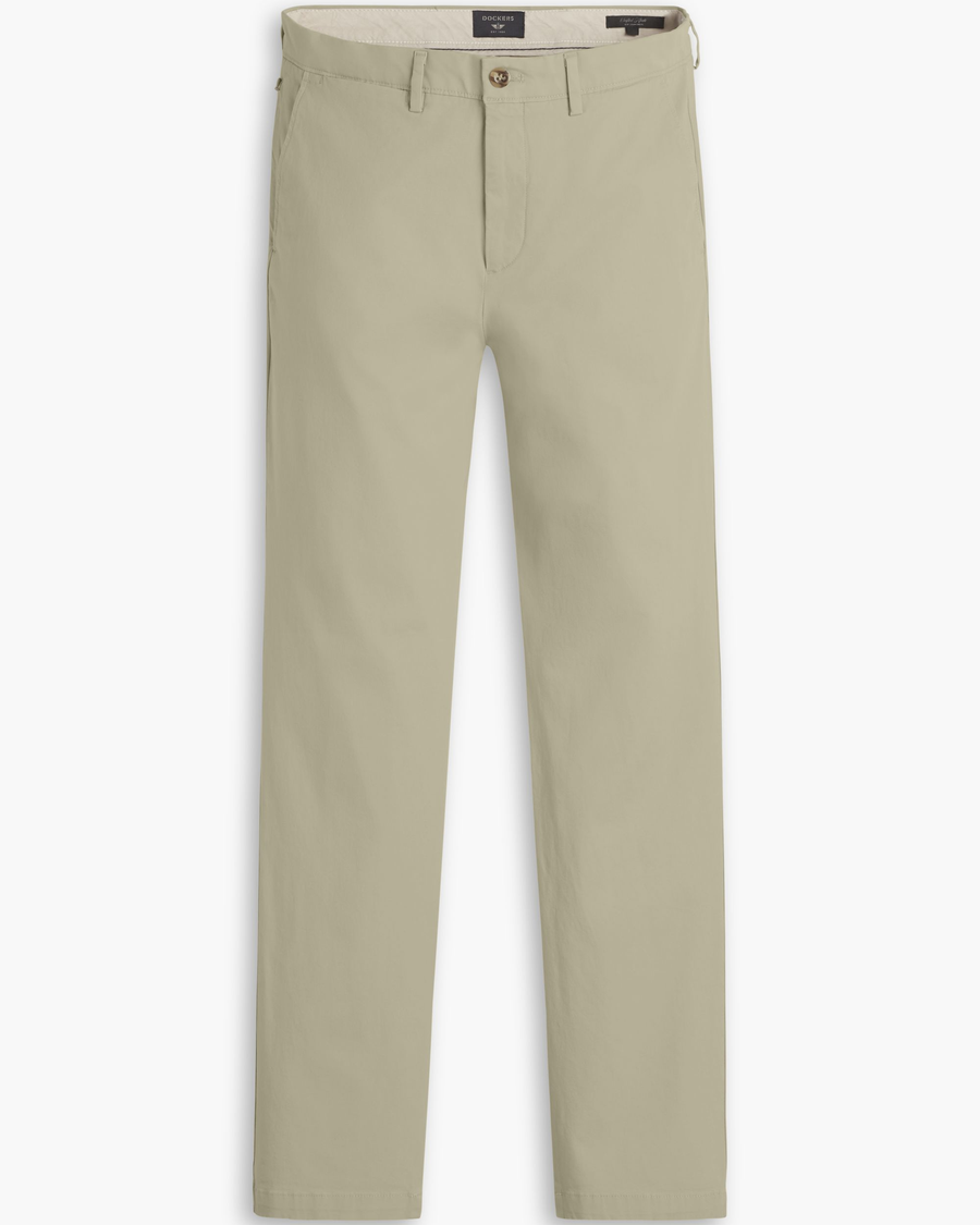 View of model wearing Tidal Foam Crafted Khaki Pants, Slim Fit.