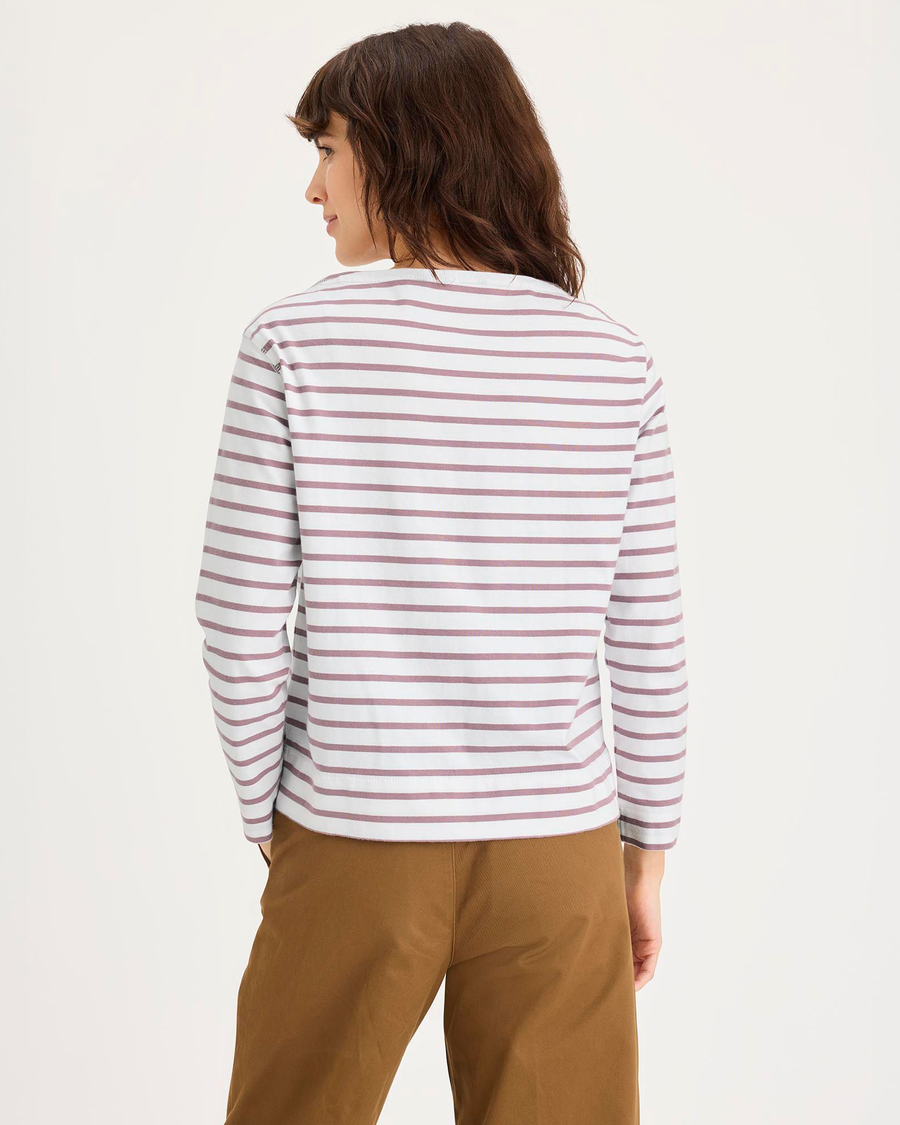 Back view of model wearing Toadstool Boatneck Tee, Regular Fit.