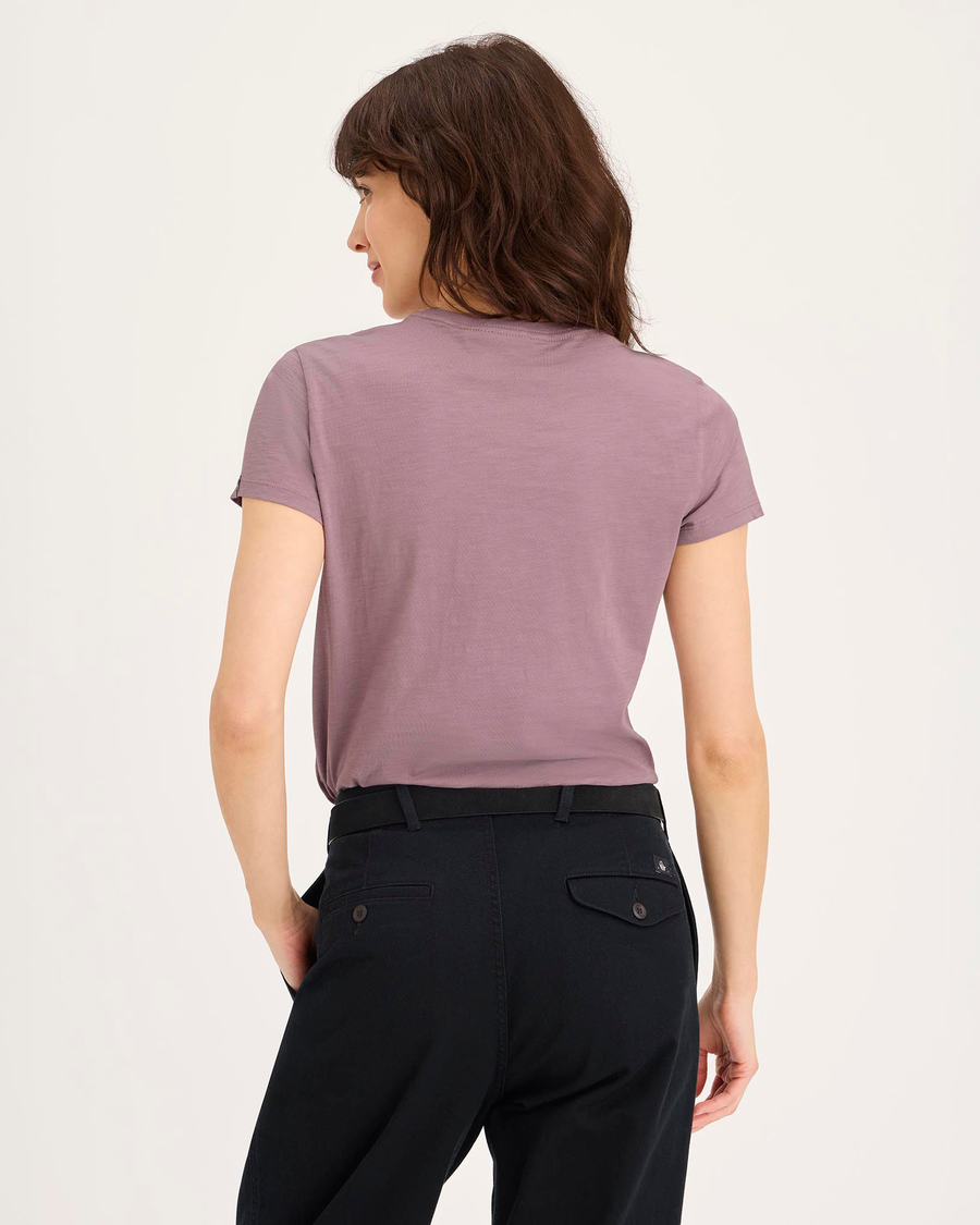 Back view of model wearing Toadstool Favorite Tee Shirt, Slim Fit.