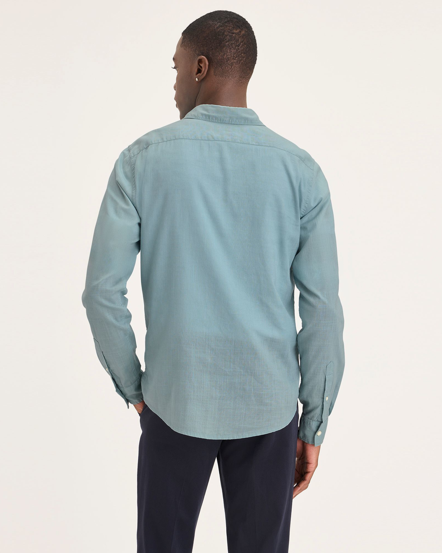 Back view of model wearing Tourmaline Men's Slim Fit Casual Shirt.