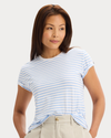 View of model wearing Vista Blue Favorite Tee, Slim Fit.