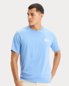 View of model wearing Vista Blue Graphic Tee, Regular Fit.
