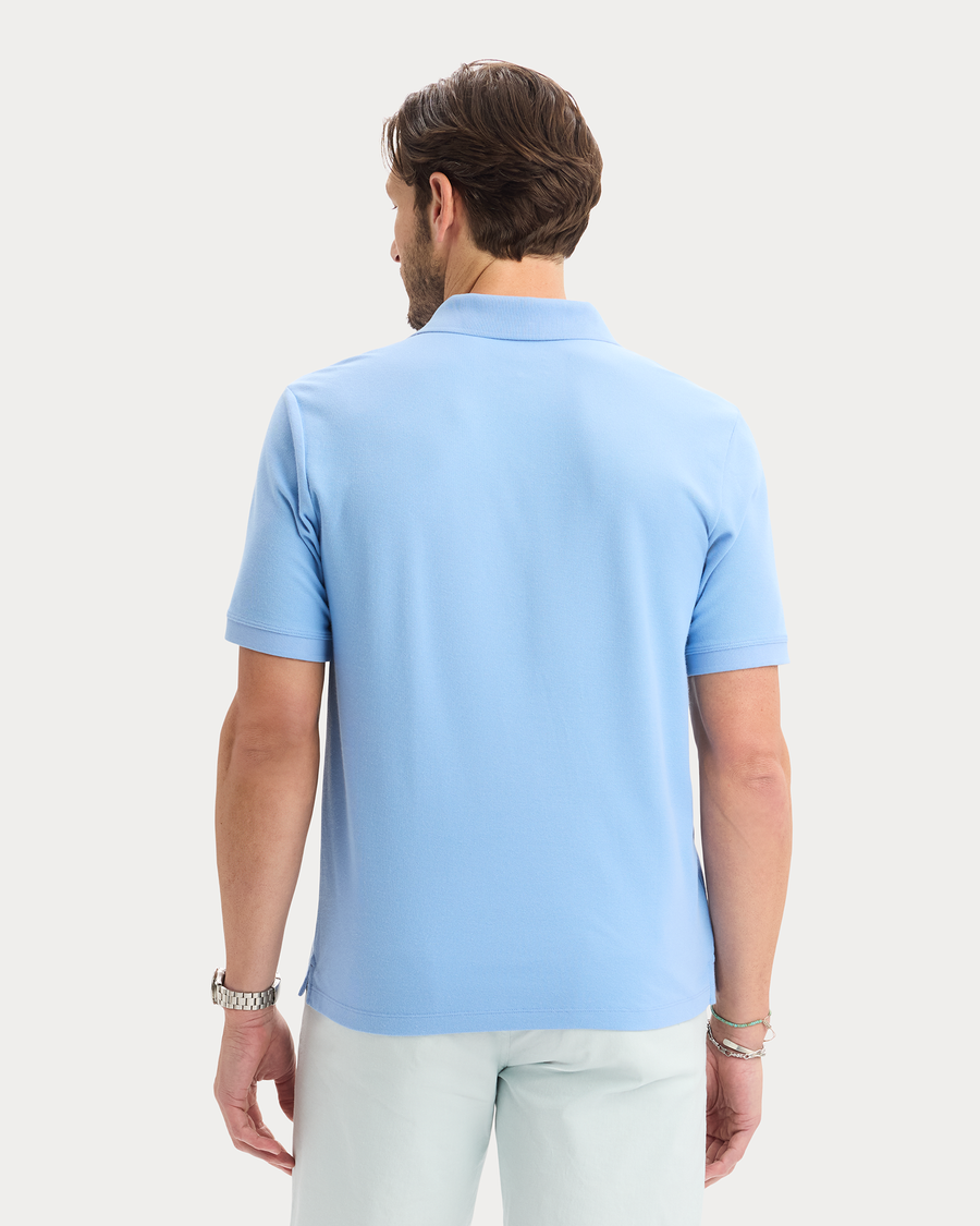 View of model wearing Vista Blue Original Polo, Slim Fit.