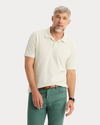 View of model wearing Water Lily Pique Polo, Slim Fit.